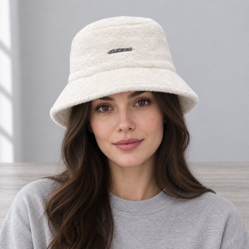 Balenciaga White Faux Fur Bucket Hat - Picture 2 of 6